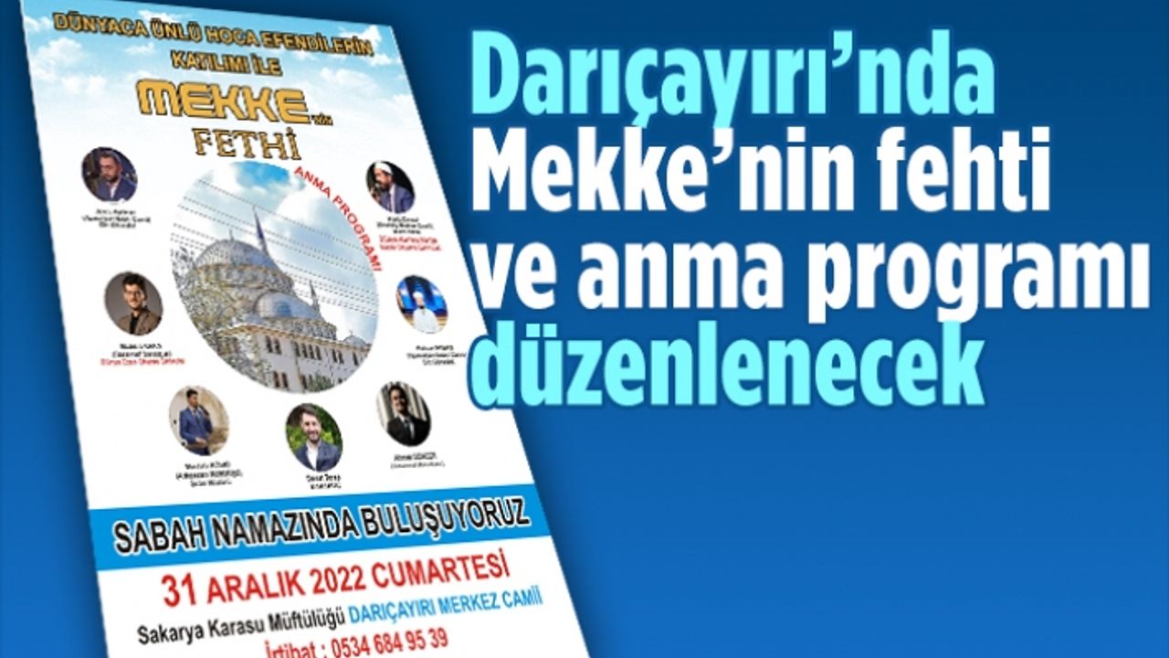 Darıçayırı’nda Mekke’nin Fethi ve Anma Programı düzenlenecek