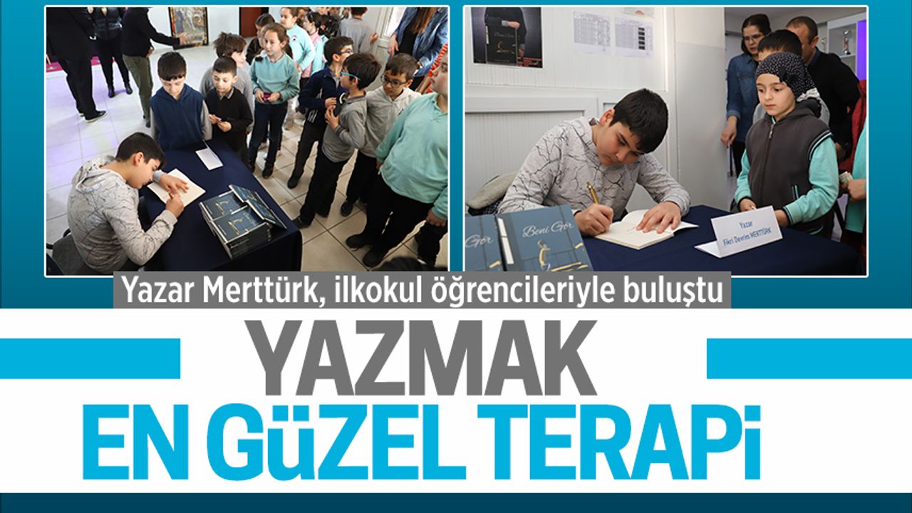 Merttürk, Fatih Sultan Mehmet İlkokulu öğrencileri için kitabını imzaladı