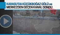 Karasu’da göl ve ilçe merkezinden geçen kanal dondu