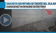 Sakarya Nehri’nin getirdiği sel suları, Karadeniz’in rengini değiştirdi