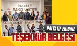 Palyatif bakım ünitesi çalışanlarına teşekkür belgesi