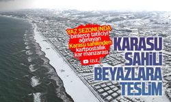 Karla kaplı Karasu sahilinden kartpostallık görüntüler