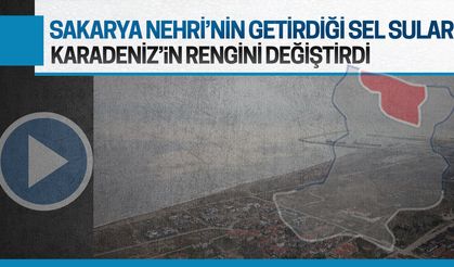 Sakarya Nehri’nin getirdiği sel suları, Karadeniz’in rengini değiştirdi