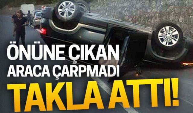 Önündeki araca çarpmadı, takla attı