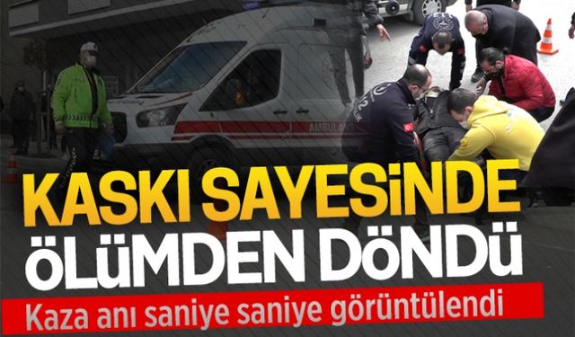 Kask sayesinde ölümden döndü