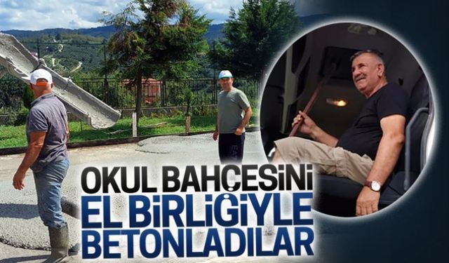 Okul bahçesini elleriyle betonladılar