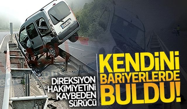 Yoldan çıktı, kendini bariyerlerde buldu