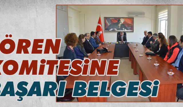 Tören komitesine teşekkür belgesi