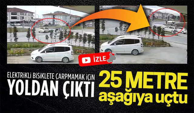 Elektrikli bisiklete çarpmamak için yoldan uçtu