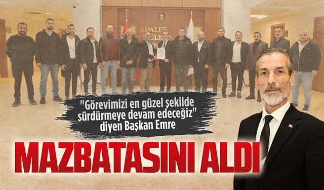Yeniden seçilen Başkan Emre, mazbatasını aldı