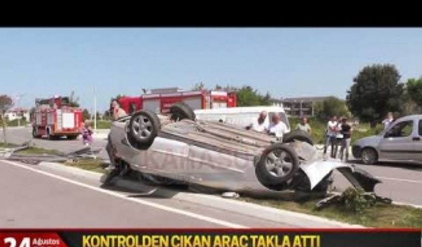 Direğe çarpan araç takla attı: 1 yaralı