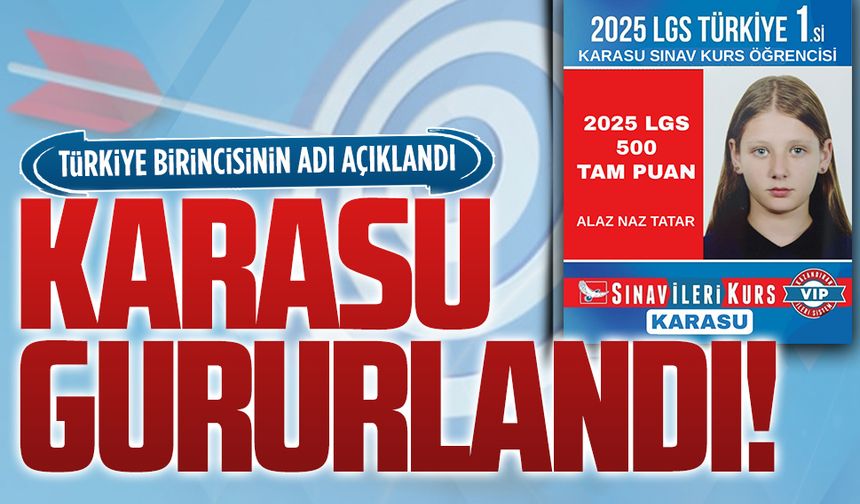 Karasu Sınav VİP Kurs öğrencisi Alaz Naz Tatar, LGS’de birinci oldu