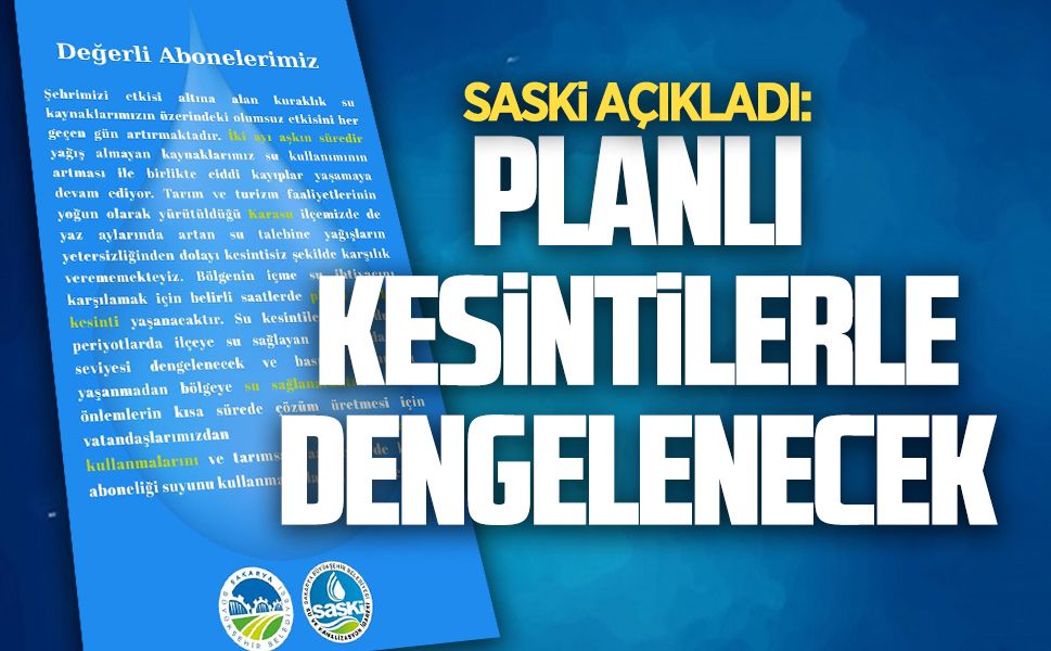 SASKİ açıkladı: Karasu’da planlı su kesintisi uygulanacak