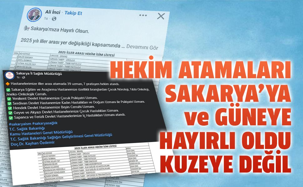 Hekim atamaları Sakarya’ya ve güneye hayırlı oldu, kuzeye değil