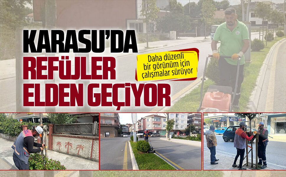 Karasu Belediyesi Park ve Bahçeler Müdürlüğü’nden refüj yenileme çalışması