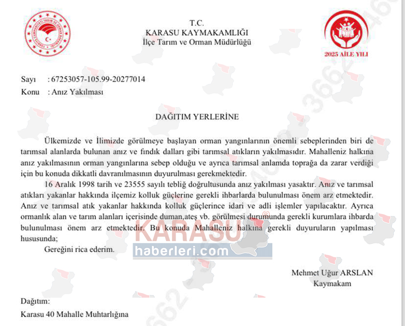 Kaymakam Anız Uyarısı