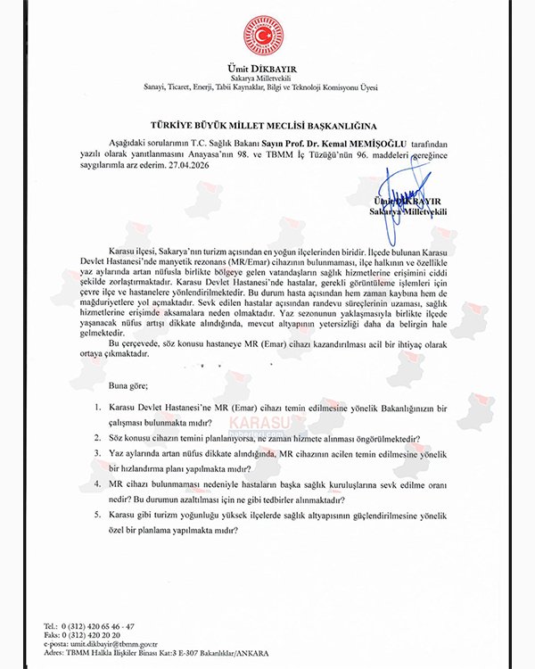 Ümit Dikbayır Karasu Devlet Hastanesi Mr Önergesi 5 3