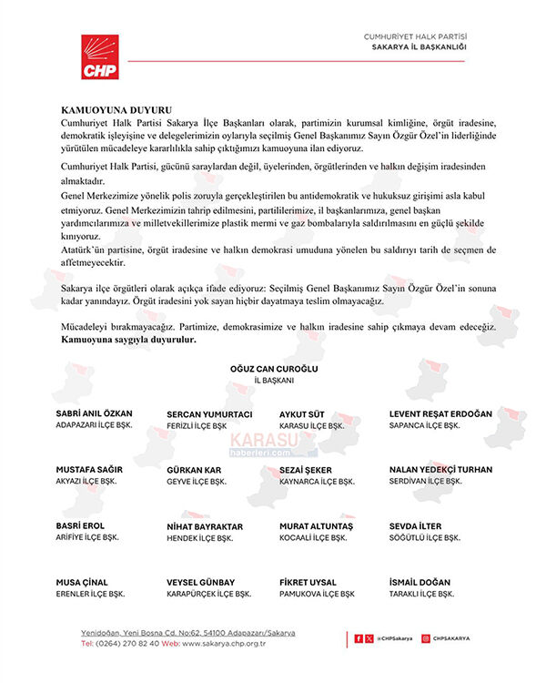 Chp Sakarya Ortak Açıklama 5 2