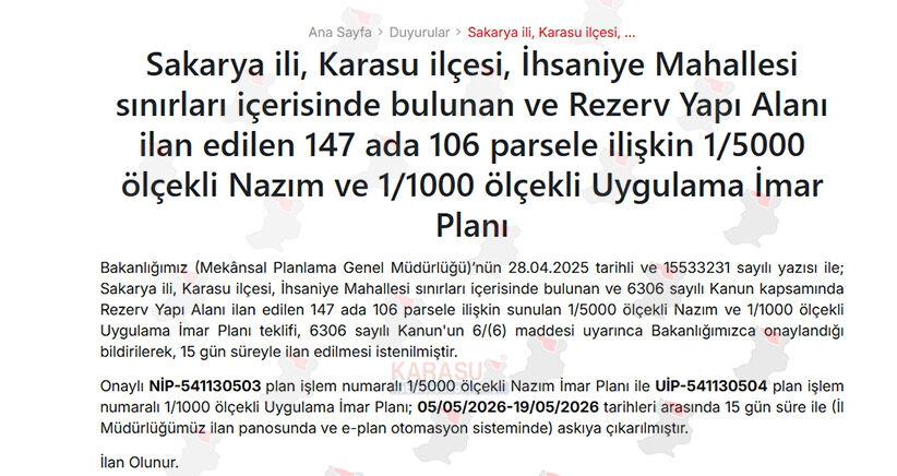 Ihsaniye Mahallesi Rezerv Alanı Askında F3