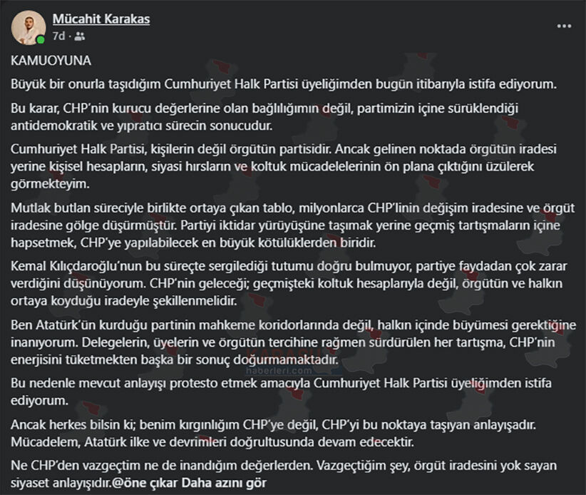 Mücahit Karakaş Istifa